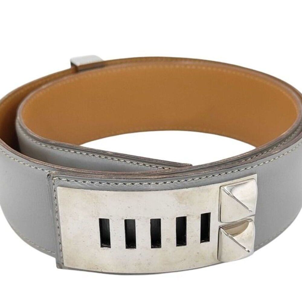 HERMES Hermes Belt Collier de Chien Blue Leather Women's